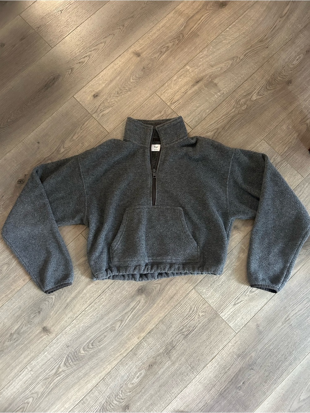 TNA Cropped Grey Half-Zip Women's Fleece Sweater - Picture 1 of 5